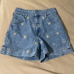 Sandro Embroidered Daisy Jean Shorts